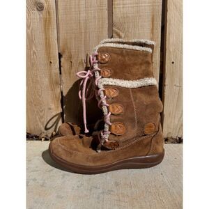 Timberland Y2K Tan Sherpa Lined Zippered Pink Lace Up High Rise Moccasin Boots 5